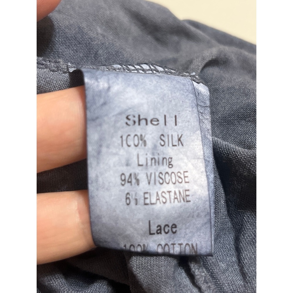 100% Silk Made in Italy Floral Lace Ruffle Neck Sleeveless Blouse Slate Blue M - Picture 5 of 6